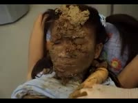 Black haired teen gets served with poop